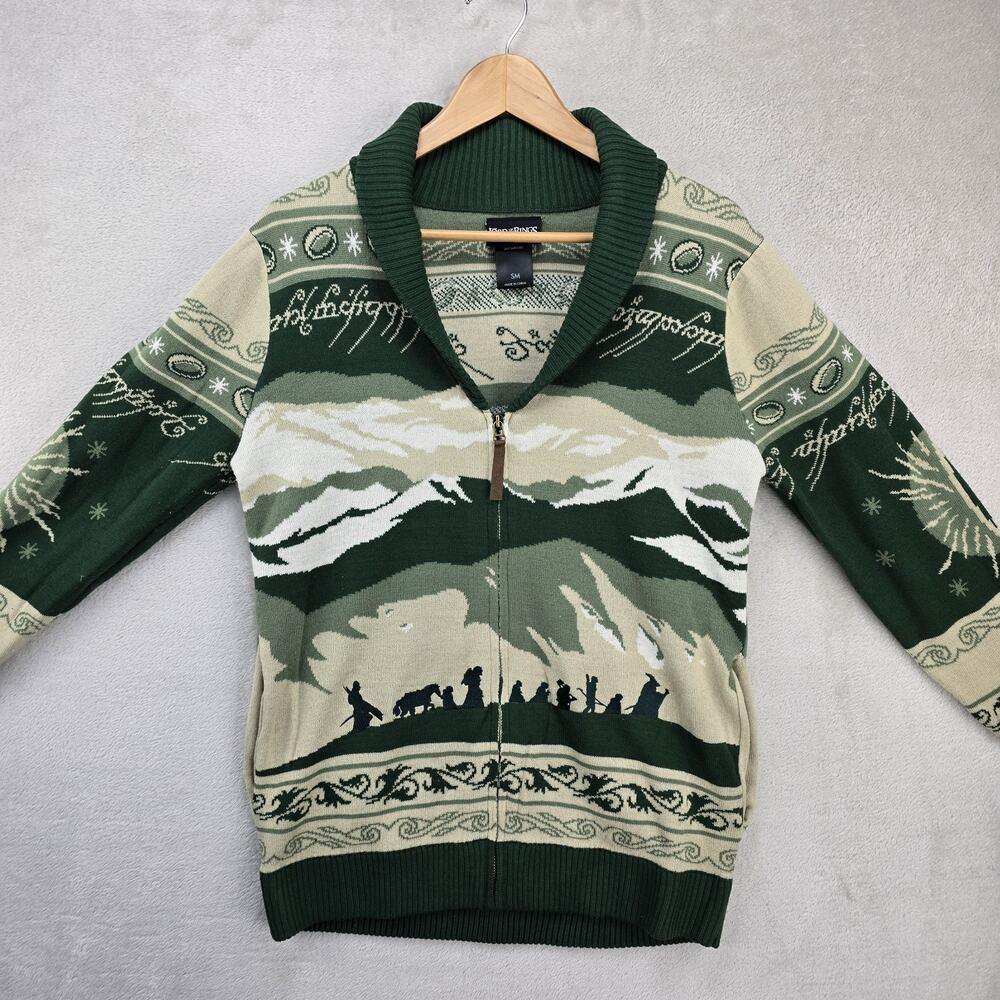 Hot Topic Lord of the Rings Cardigan Mens Sm Green Fellowship Shawl Sweater LOTR - Picture 2 of 10